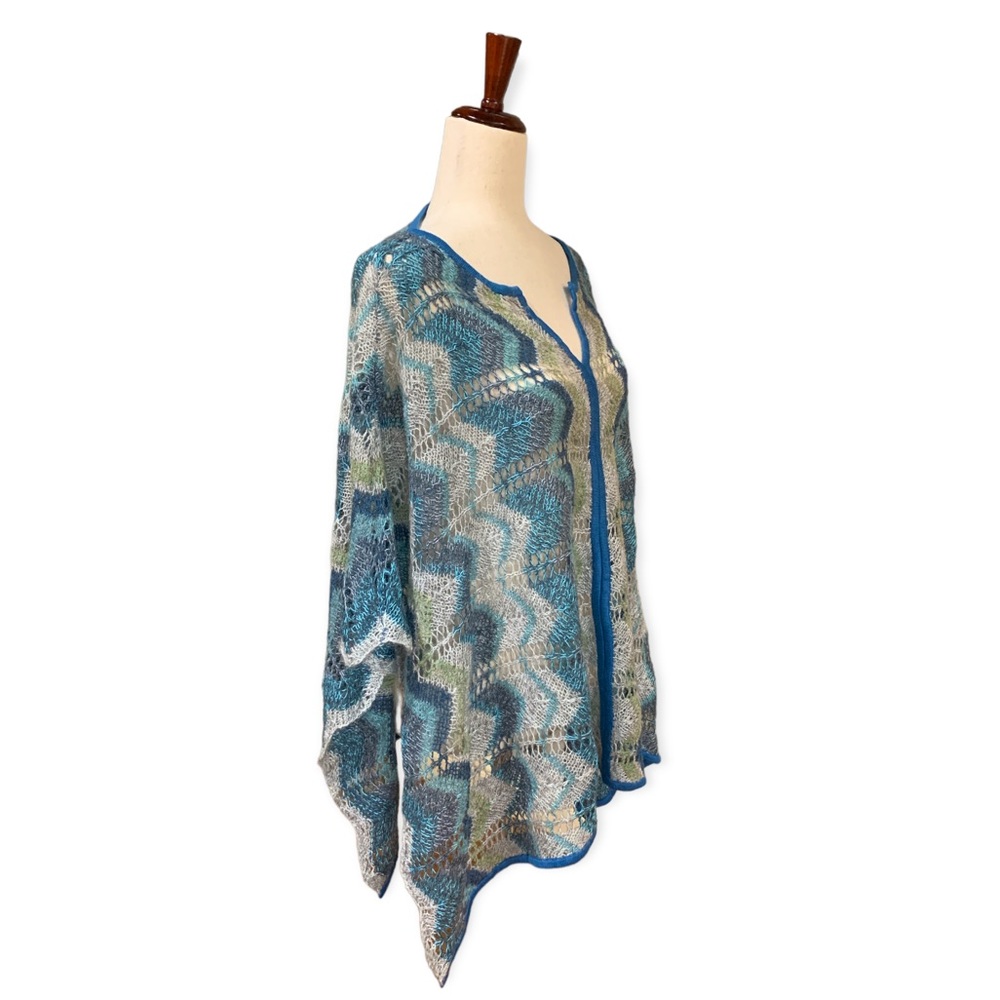 SIGRID OLSEN Chevron Pattern in Blue Tones Open Knit Poncho Size XS/S